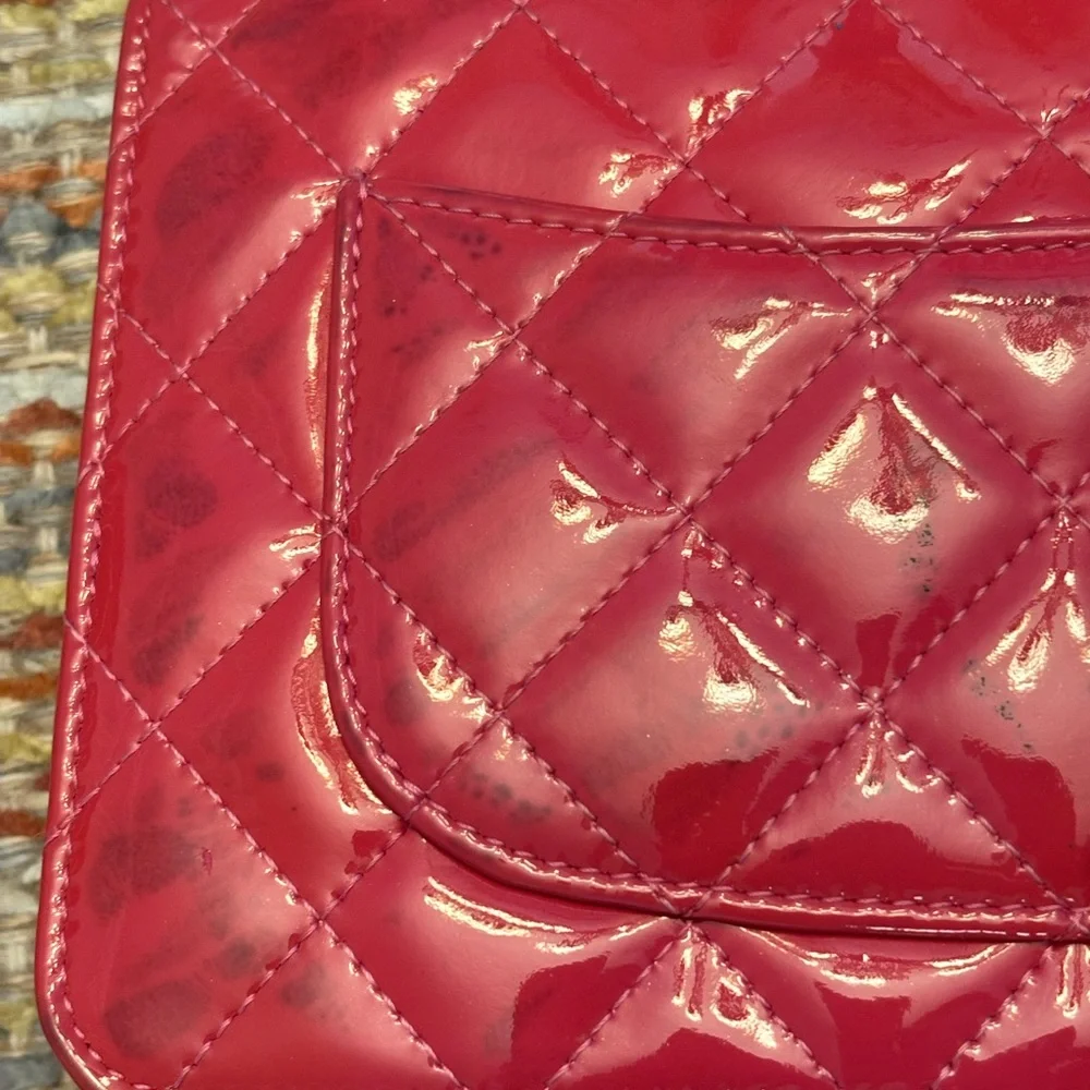 CHANEL Patent Calfskin Quilted Wallet On Chain WOC Strawberry Pink 🍓 - Picture 6 of 16